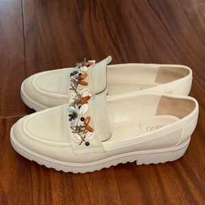 Franco Sarto Ivory Beaded Platform Loafers